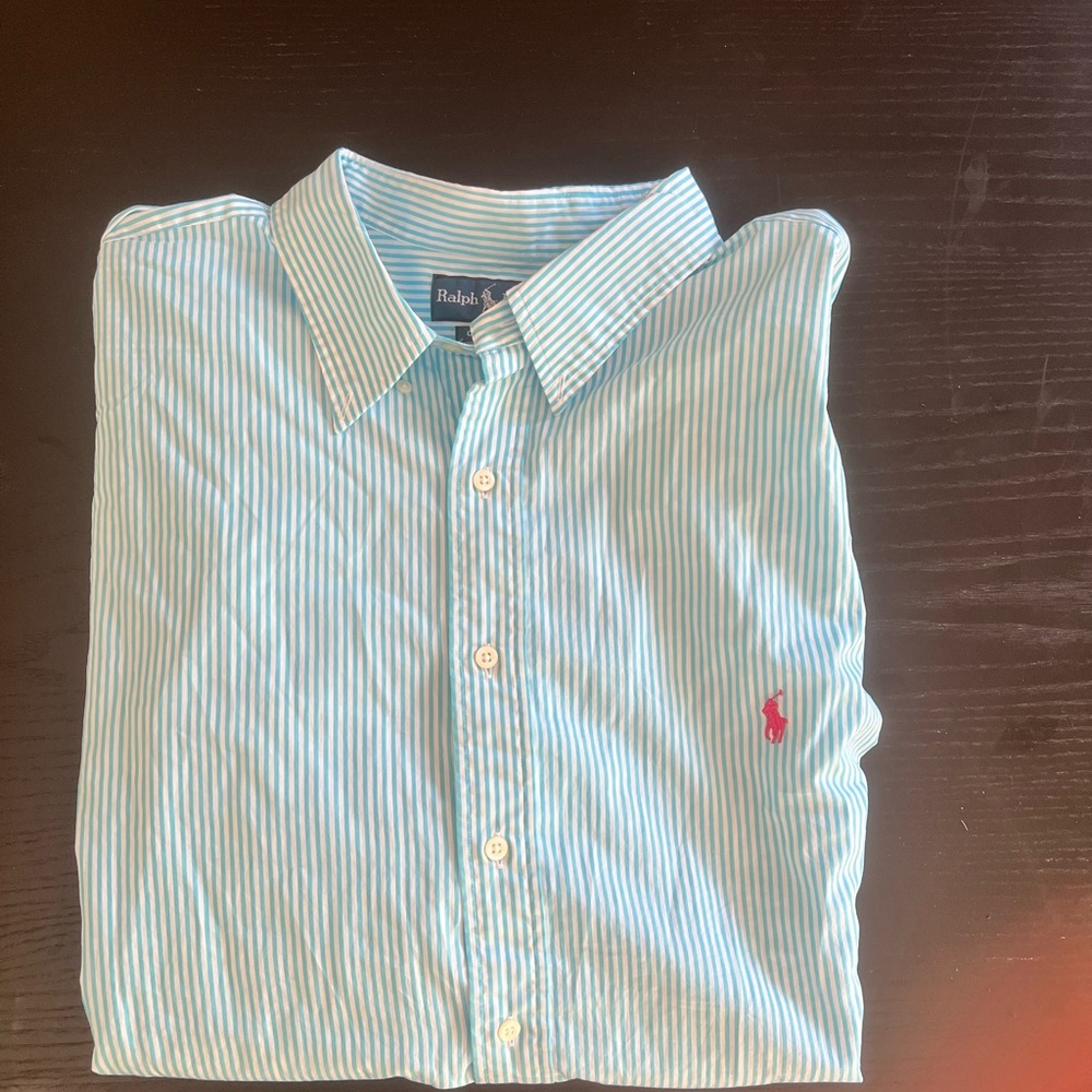 Ralph Lauren Men's Aqua Blue Striped Shirt NWT size 3XB Classic Fit